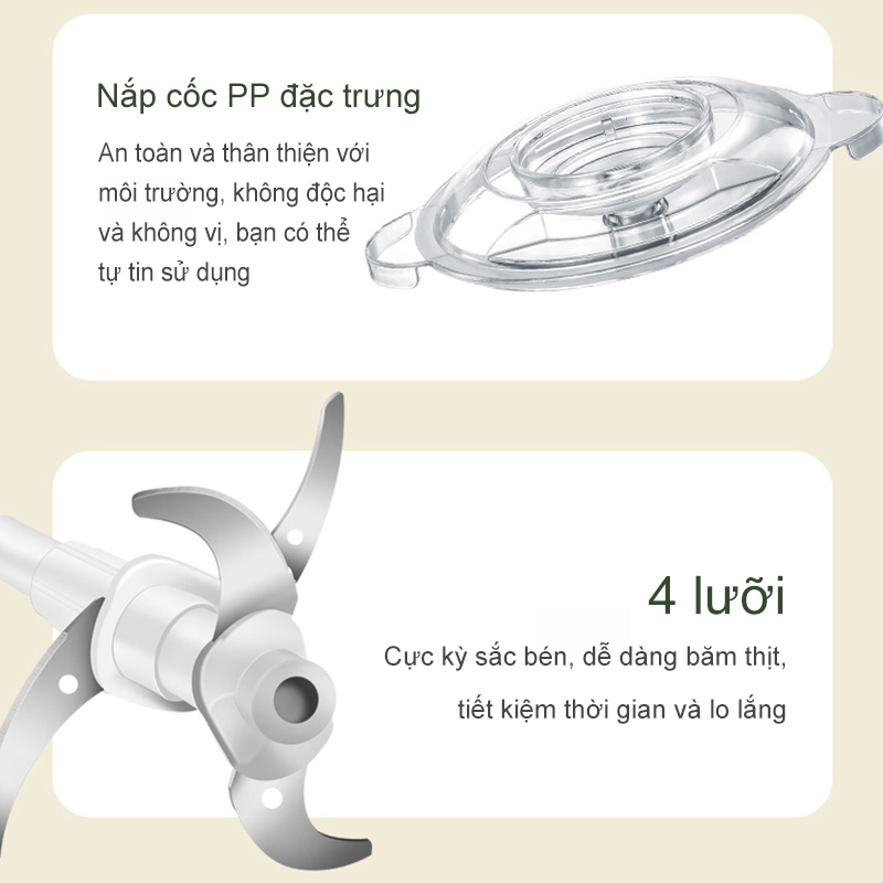 Máy xay thịt, 2L, lưỡi đôi bằng thép không gỉ, được sử dụng để trộn và cắt nhỏ BH 6 tháng
