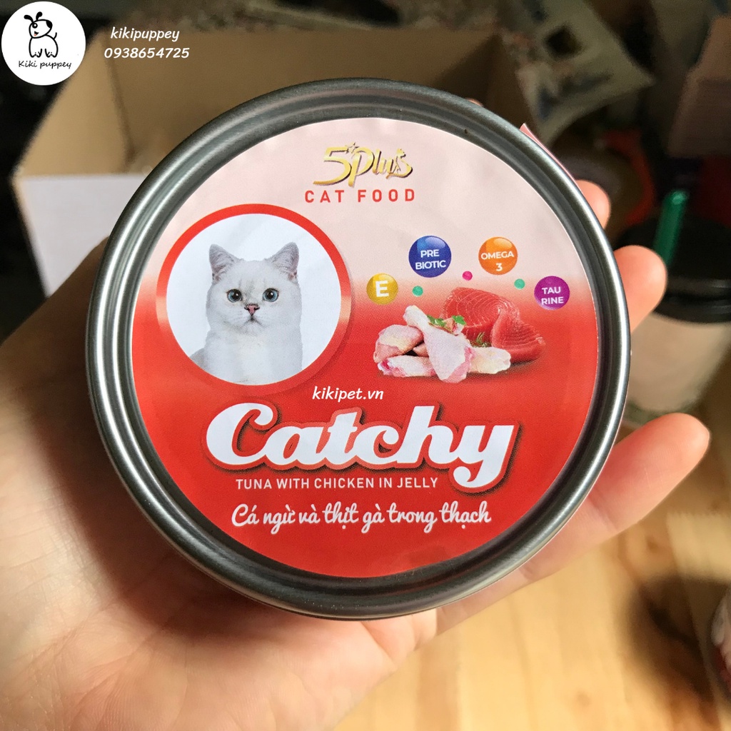 Pate mèo cá ngừ, gà trong thạch Catchy 170g, lon lớn