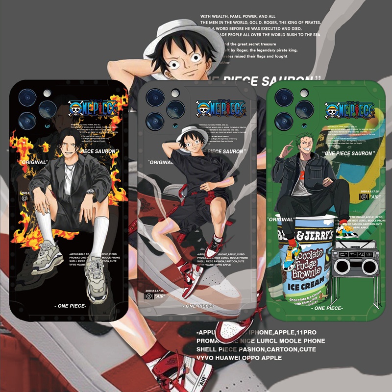 Ốp điện thoại in hình Luffy/ Ace/ Zoro phim One Piece thích hợp cho iPhone 13 12 11 Pro Max X XS XR 7 8 Plus
