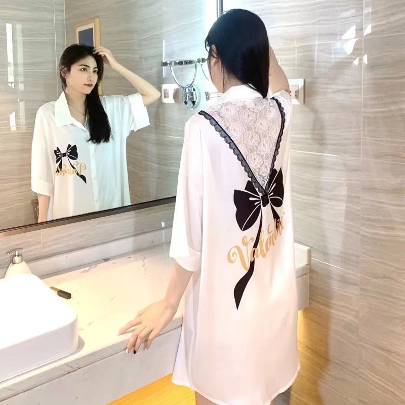 Đầm Ngủ Lụa Tuyết Tay Ngắn Phối Ren Mỏng Thời Trang Mùa Hè 2022 Cho Nữ