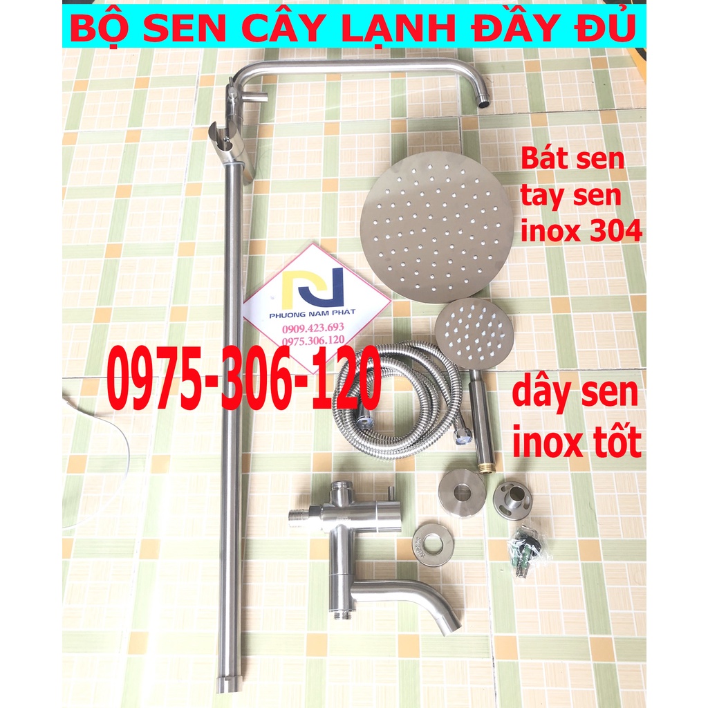 Bộ Sen Cây Tắm Đứng Lạnh INOX 304 N1010 và tay sen tắm và dây sen DÙNG CHO NHÀ CHỈ CÓ ĐƯỜNG NƯỚC LẠNH