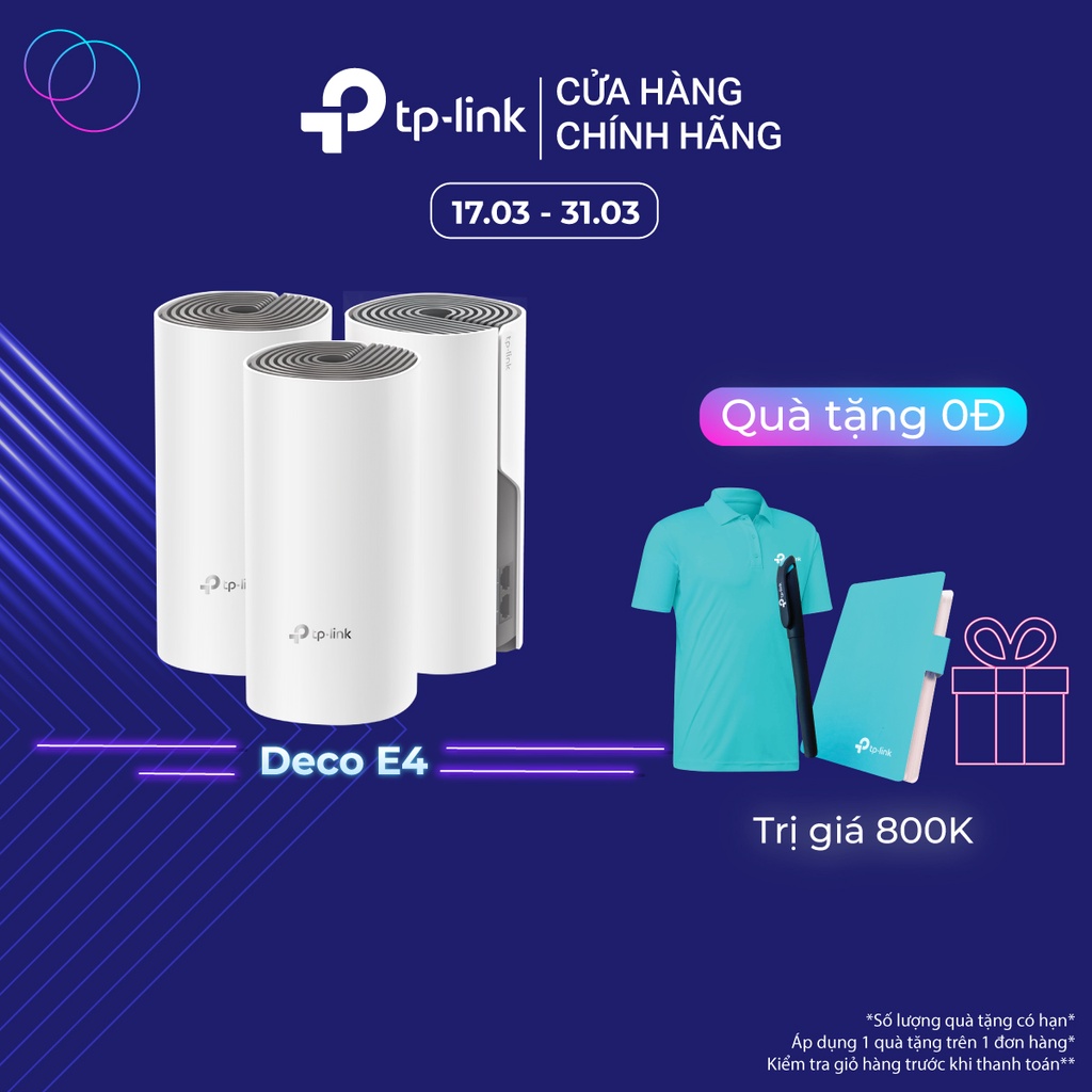 Hệ thống Wifi Mesh TP-Link Deco E4 (3-pack) Chuẩn AC 1200Mbps Dành Cho Gia Đình