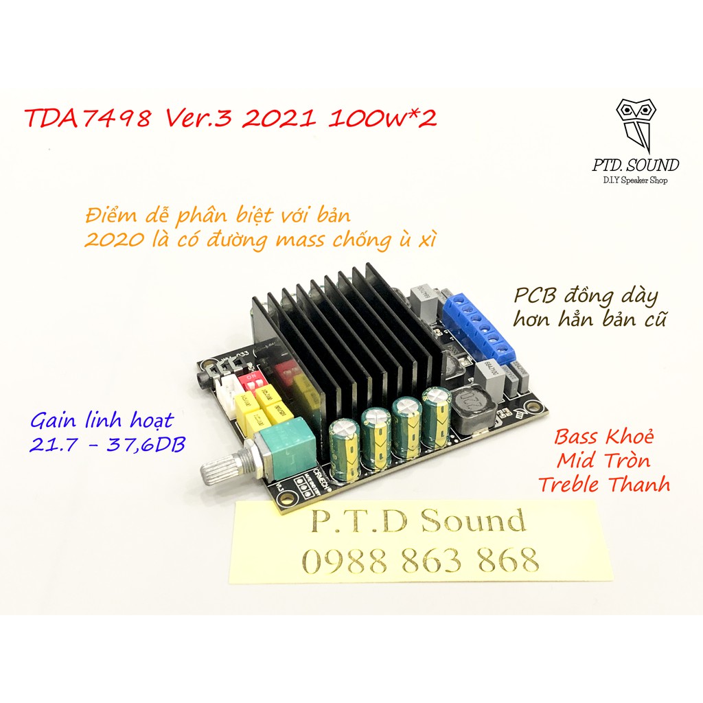 Ver.3 2021 Mạch khuếch đại âm thanh TDA 7498 2*100W. DIY Ampi loa di động , preamp, gain thấp tiếng mượt mà từ PTD Sound