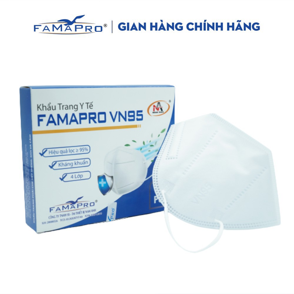 (Hộp 10 Cái) Khẩu Trang Y Tế FAMAPRO VN95 4 Lớp Nam Anh - Khẩu Trang Bảo Hộ Ép Cứng Chống Bụi Mịn / Vi Khuẩn