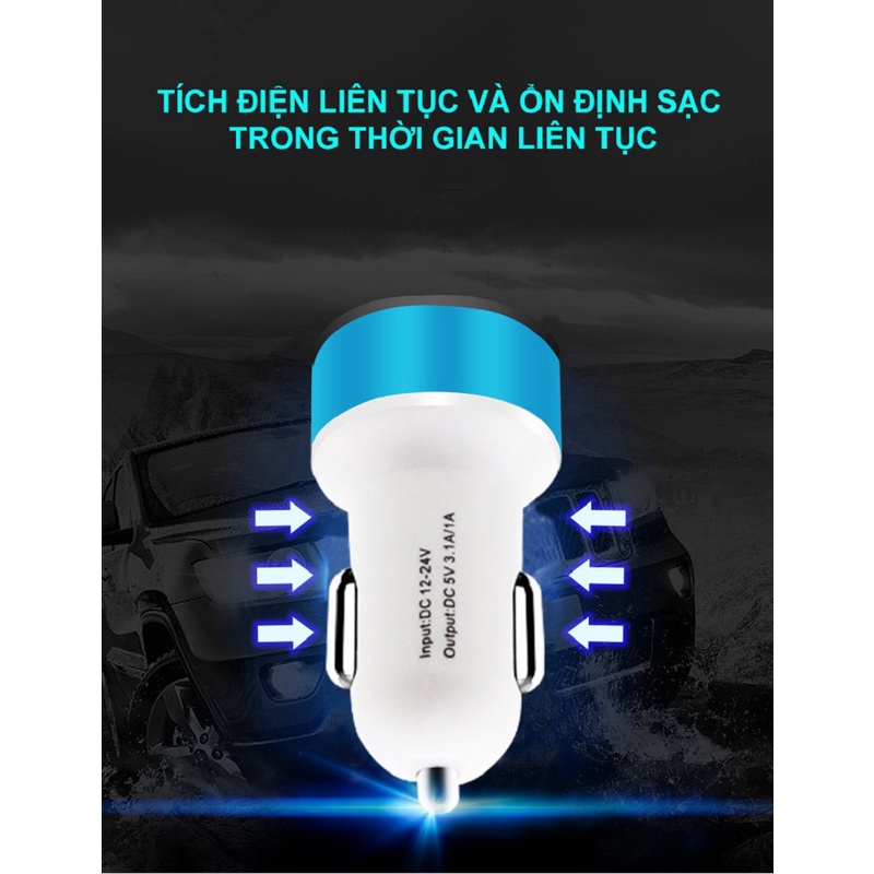 Tẩu sạc ô tô Rundong 2 cổng USB 3.1A