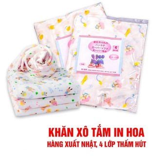 Khăn xô tắm in hình cho bé - Hàng xuất Nhật - 4 Lớp thấm hút