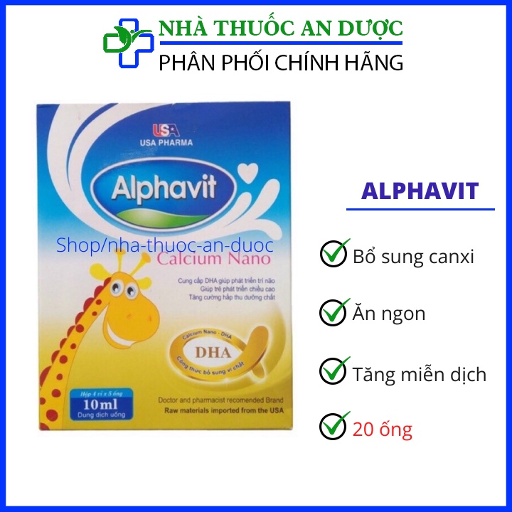 Siro Alphavit Calcium Nano d3 bổ sung canxi giúp bé cao khỏe ăn ngủ ngon hộp 20 ống x 10ml