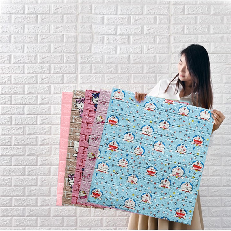 Miếng Dán Tường Hình Doraemon 3D Bằng Xốp Chống Thấm Nước