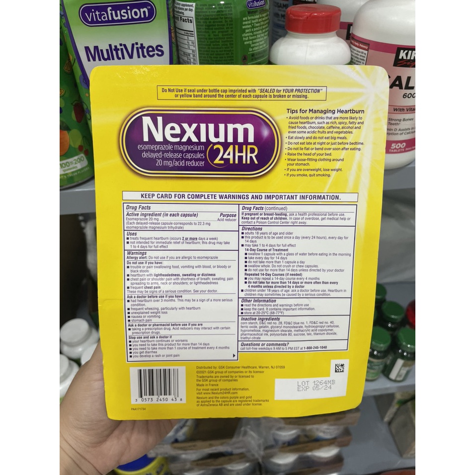 Viên uống hỗ trợ giảm viêm loét trào ngược dạ dày Nexium 24hr trung hòa lượng acid trong dạ dày - EDS Mart