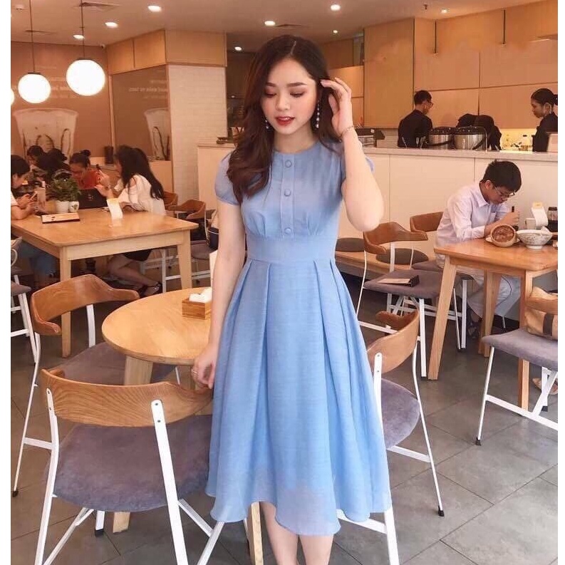 Đầm Nữ Tay Con Đính Nút Bọc Điệu Đà Thời Trang Bella