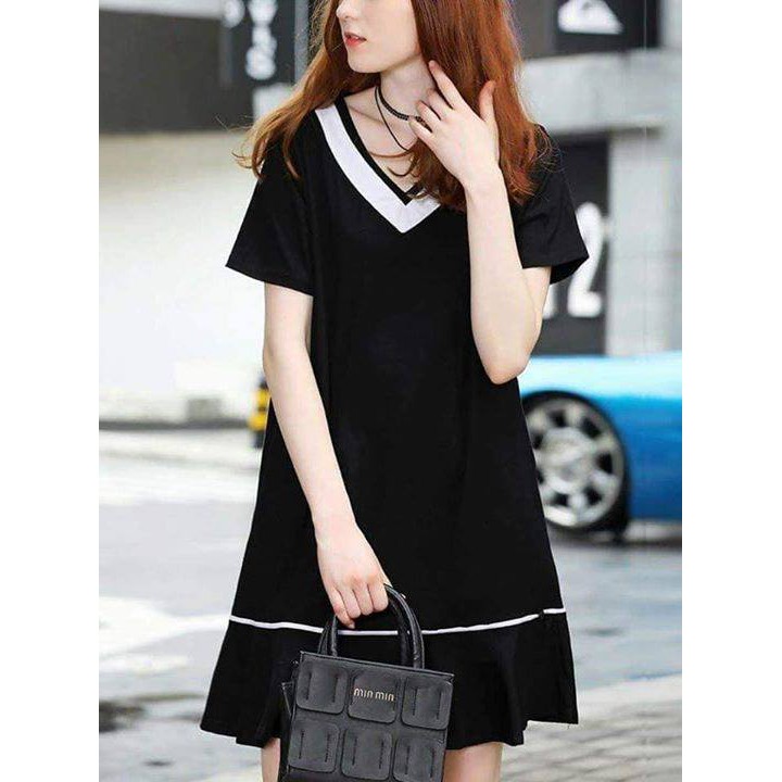 Đầm bigsize. Đầm suông cổ tim viền trắng MS66. Inbox để được shop tư vấn size