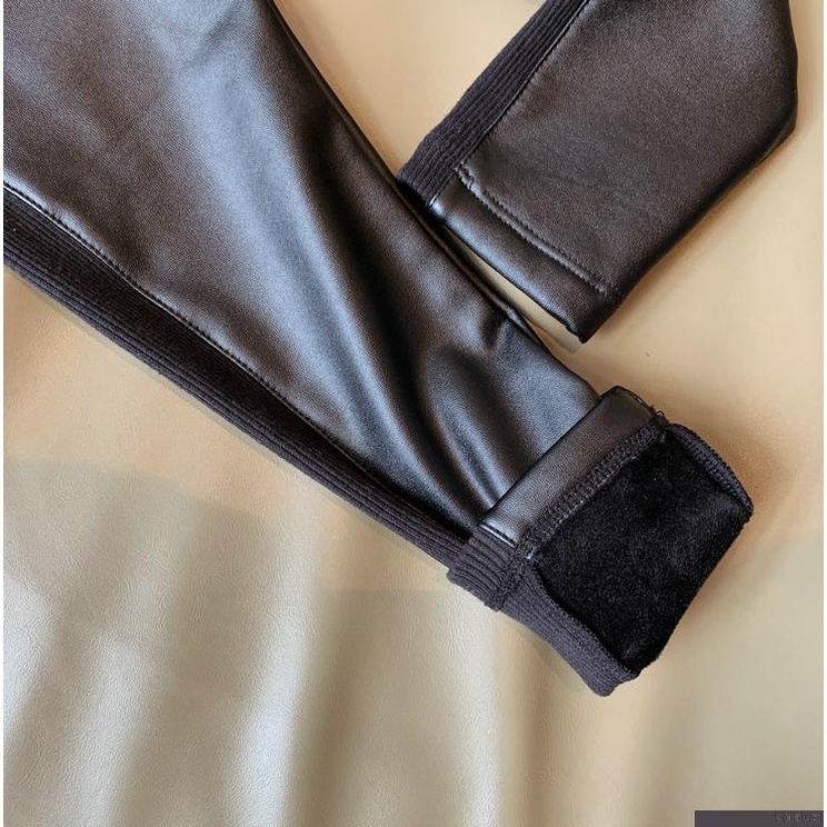 Quần legging da PU lót lông cừu giữ ấm thời trang mùa đông năng động cho bé gái