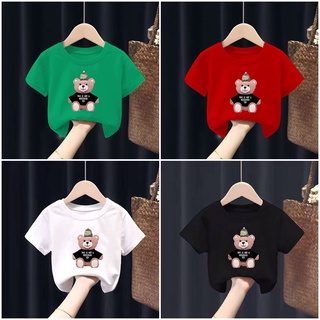 Áo thun cotton cộc tay in hình gấu , áo phông cotton bé trai bé gái