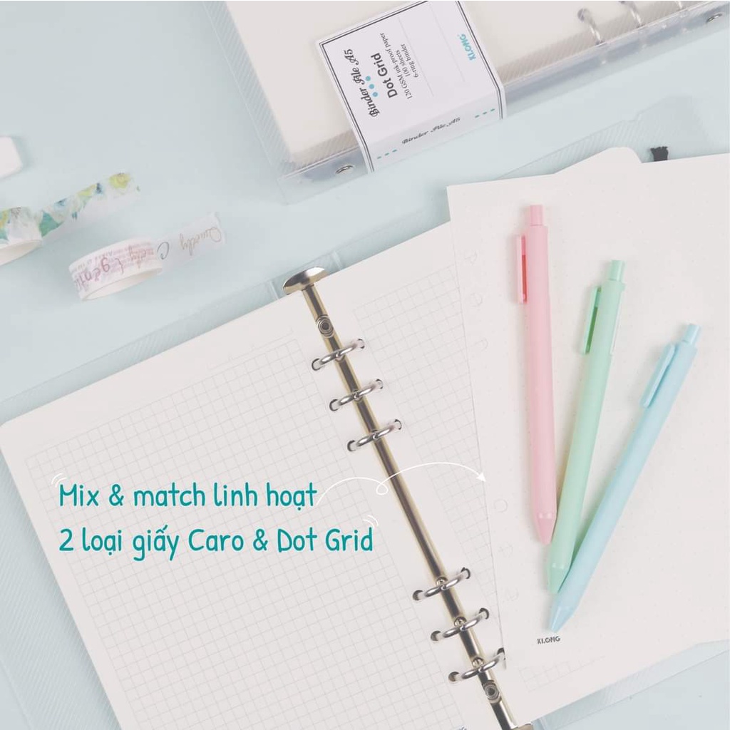 Sổ Còng Bìa Nhựa Klong - 100 Tờ Giấy Refill Caro/ Dot Grid MS 994/995