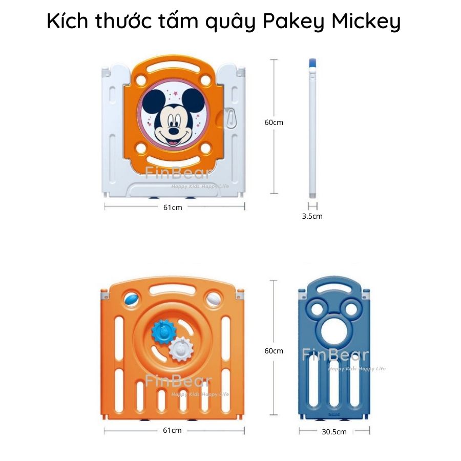 Quây cũi nhựa gấp gọn Pakey Mickey, nhiều kích thước sẵn 2 màu đáng yêu cho bé FINBEAR