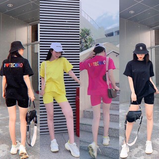 Set quần ngố + Áo thun form rộng Techno