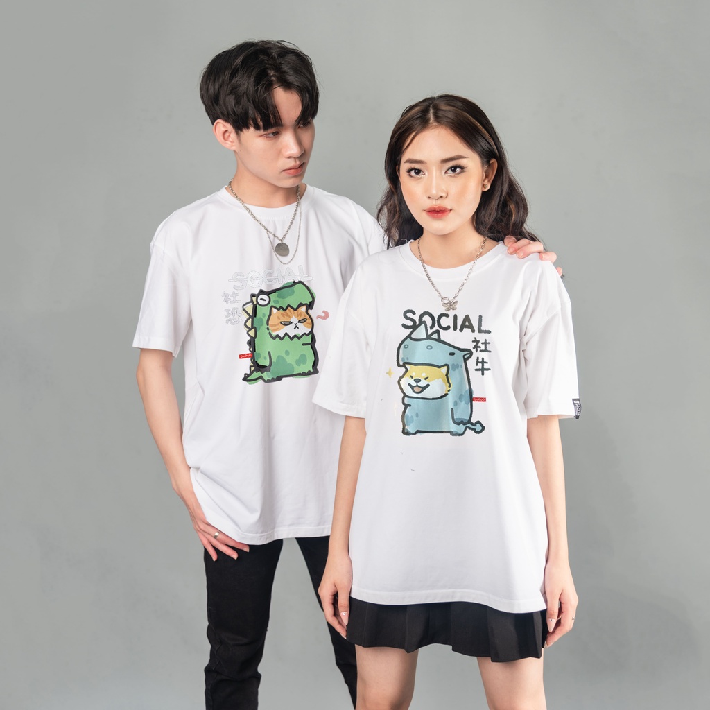 Áo local brand chính hãng Nigust full tag , áo thun khủng long nam nữ couple unisex form rộng N125