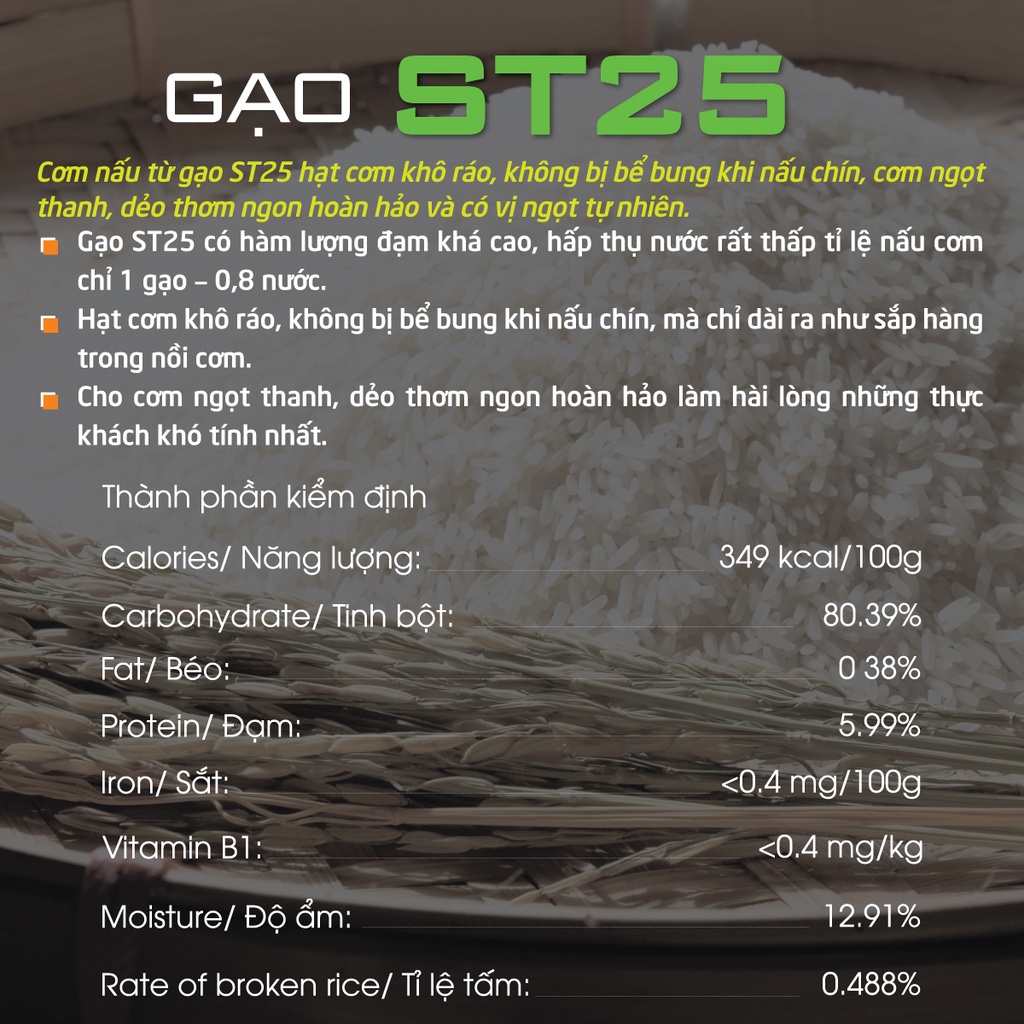 [ MUA 2 TẶNG 1] Combo 2 Túi Gạo ST25 10kg Tặng Túi 2kg - Chính hãng Gente Food  giống chuẩn ST25 - Top 1 Thế Giới 2019