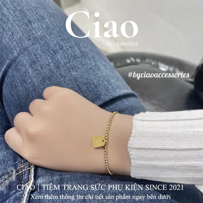 [HOẢ TỐC 1H] Vòng tay/ Lắc tay titan không gỉ thiết kế charm vuông tinh tế đơn giản Good Luck Ciao