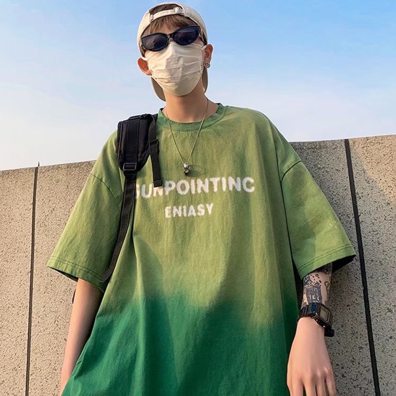 Áo Thun Tay Ngắn Dáng Rộng Nhuộm Màu Gradient Phong Cách Harajuku Thời Trang Cho Nam Size M-5XL