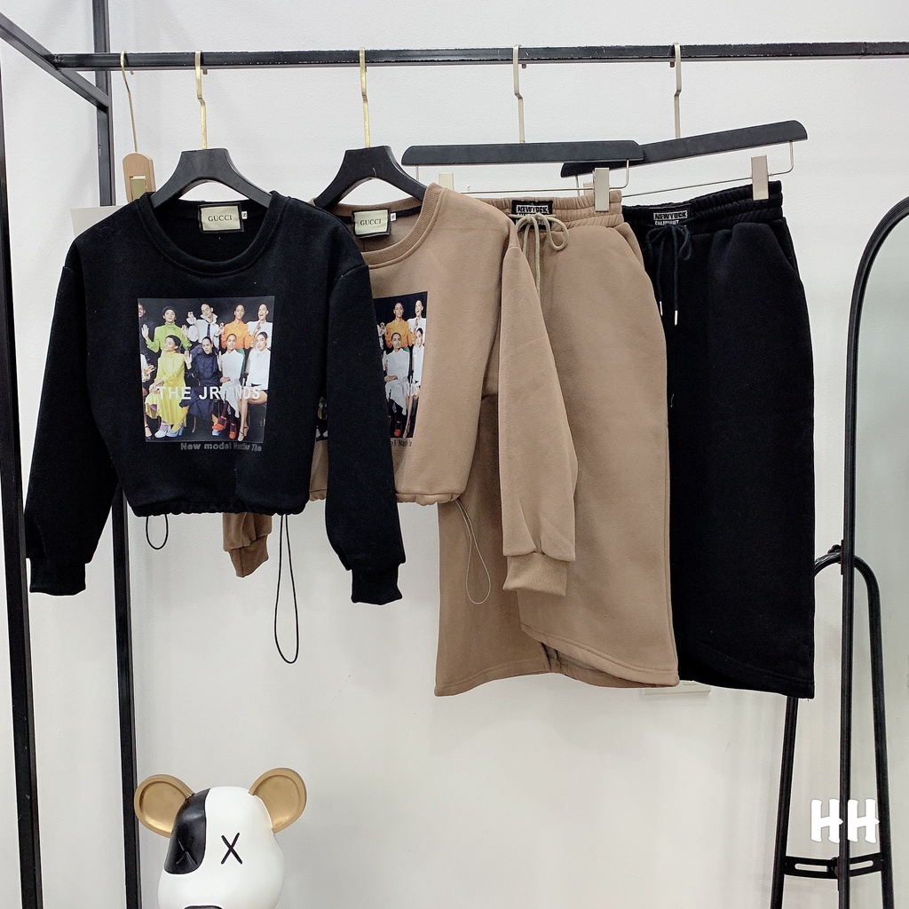 Set nỉ trang phục nữ đồ nữ cá tính set váy nữ đi chơi váy sooc qua gối nỉ dài tay croptop hotren cực xinh | BigBuy360 - bigbuy360.vn