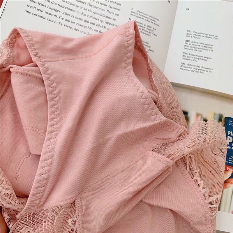 Quần Lót Nữ Cotton Cạp Cao viền ren thu gọn vòng eo