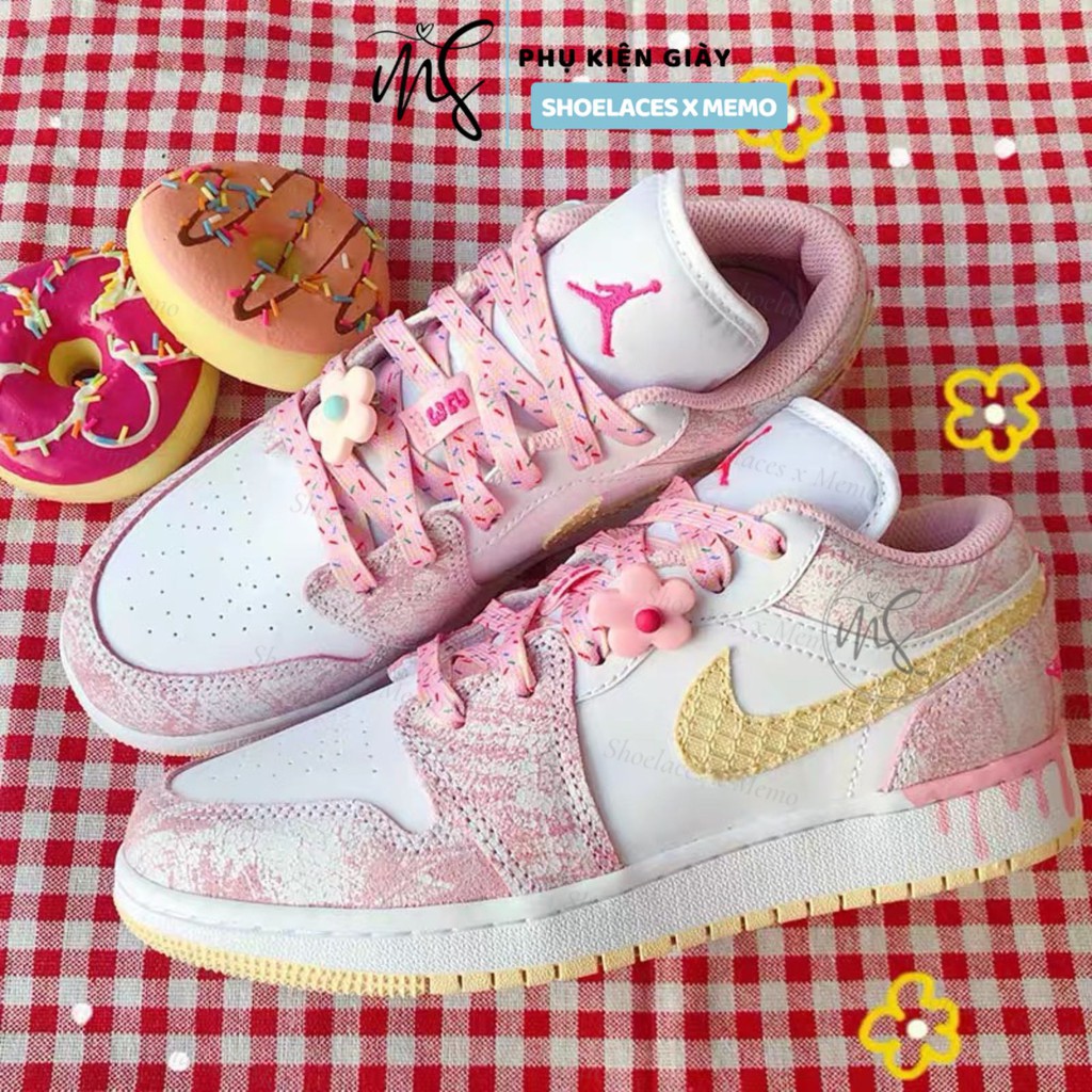 Dây Giày Custom Nike Air Jordan 1 Low GS 'Strawberry Ice Cream' Màu Hồng Trắng