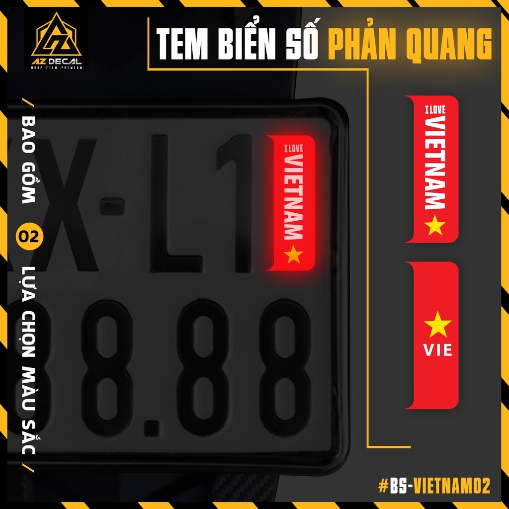 Tem Phản Quang Dán Biển Số Xe Mẫu Cờ Việt Nam | Sticker Dán Biển Số Xe Máy, Xe Ô Tô, Xe Điện Chống Nước, Bền Màu