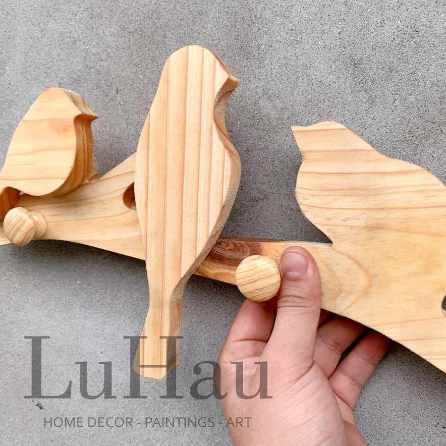 Móc treo gỗ tự nhiên WoodBirds-LuHau đa năng tặng kèm đinh 3 chân tiện lợi trang trí nội thất