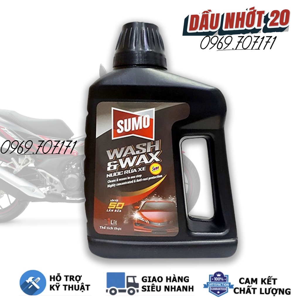 Nước rửa xe Sumo Wash&Wax  kèm cọ lông heo cán đen kèm bàn chải, khẳn vàng xám 30x30