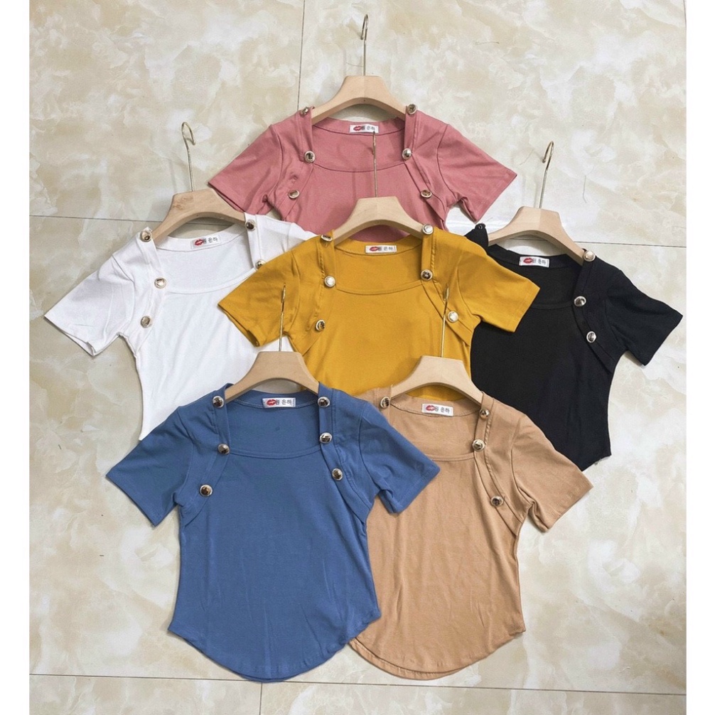 Áo kiểu nữ chất zip cao cấp cổ vuông đính khuy sang chảnh cá tính A582 Nội y xanh chất đẹp giá tốt