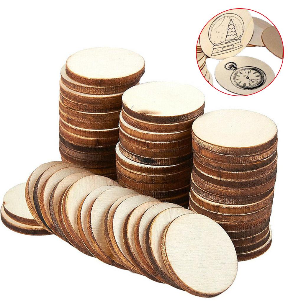50 Pieces Wooden Circle Slice Portable Smooth DIY Unfinished Writing Craft Indoor Festival Decoration Interactive Toys