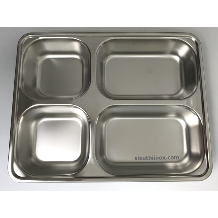 Khay inox đựng thức ăn - khay sâu lòng 4 ngăn inox 304 - khay cơm inox 4 ngăn CAO CẤP