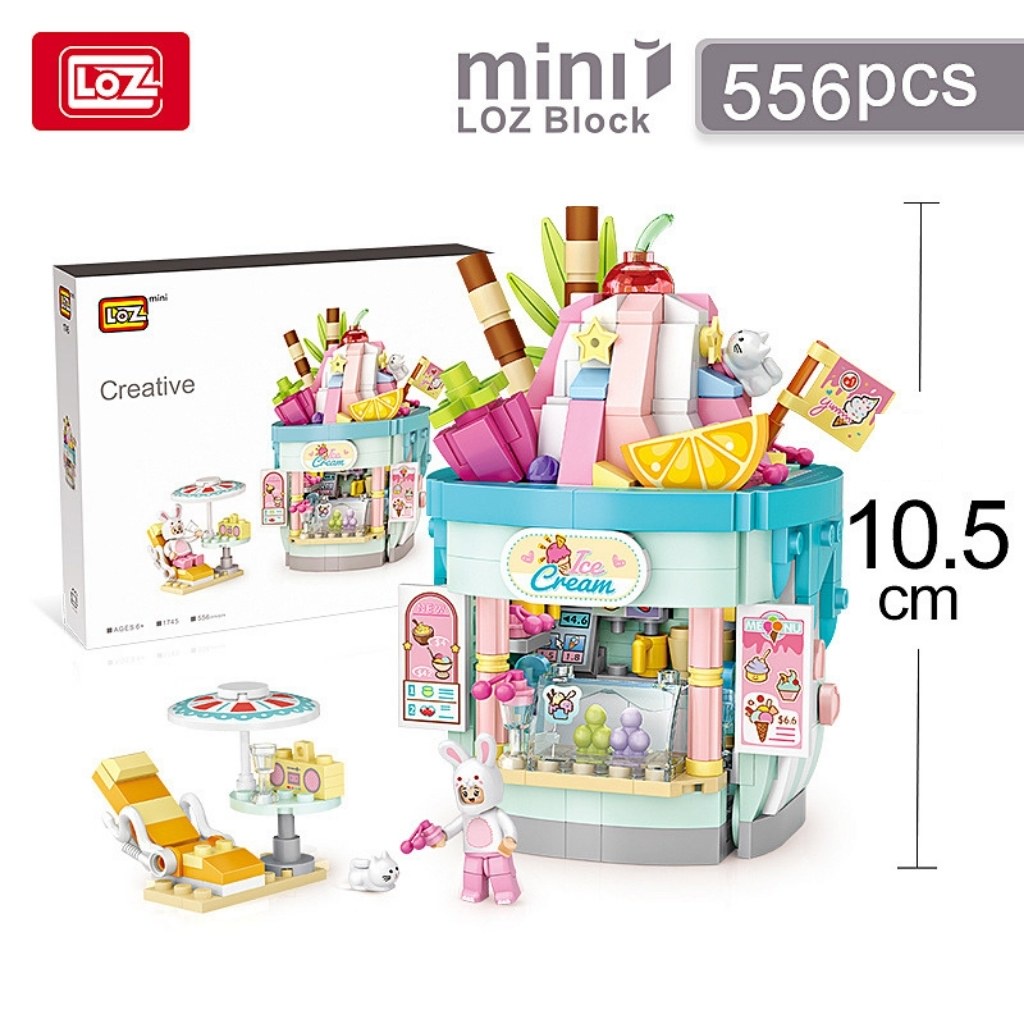 Bộ đồ chơi lắp ráp cửa hàng bán kem Loz Chính Hãng, mô hình lắp ghép bán hàng cho bé trai bé gái sáng tạo thông minh