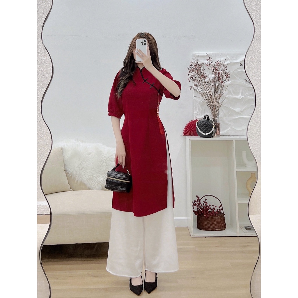 Áo dài cách tân cổ tàu sang chảnh June.Clothing - Áo dài Tết chất lụa siêu mềm mịn cực xinh JB818