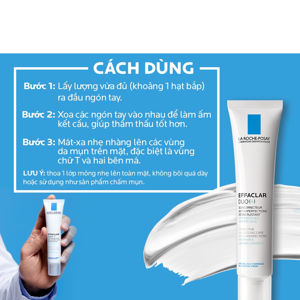 Kem Dưỡng Da La RochePosay Effaclar Duo+ 40ml, Thông Thoáng Lỗ Chân Lông Ngừa Thâm và Mụn