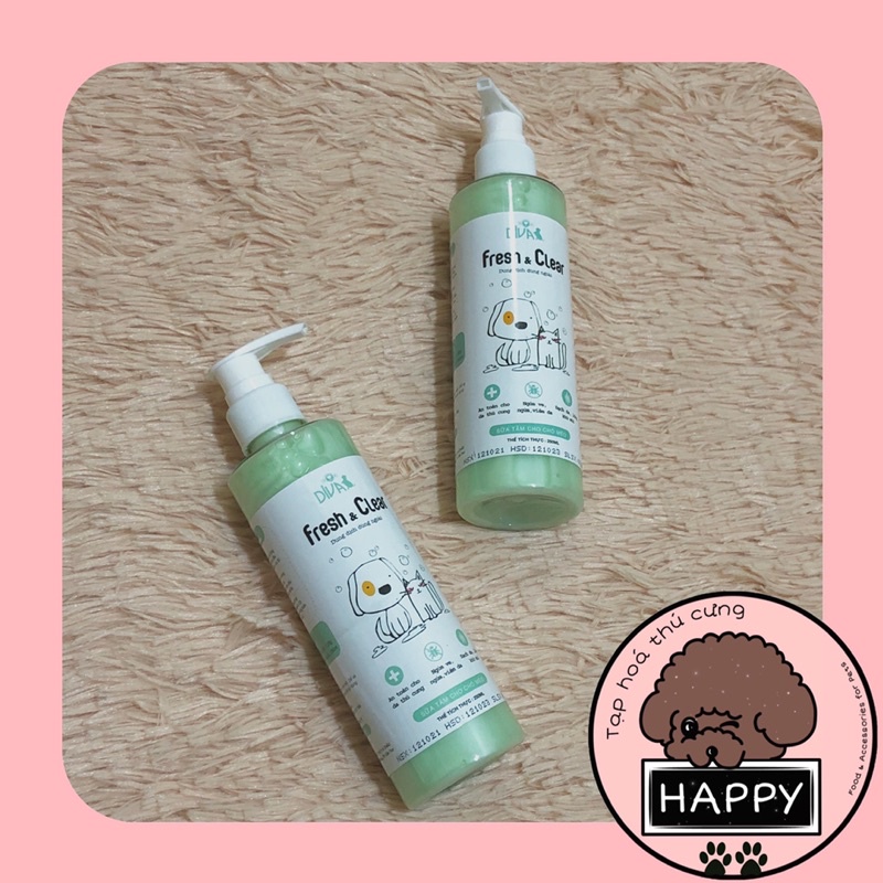 Sữa tắm Diva ngừa ve rận nấm da Fresh &amp; Clear 250ml dùng cho chó mèo [Ảnh thật] [Có sẵn] - Tạp Hoá Thú Cưng Happy