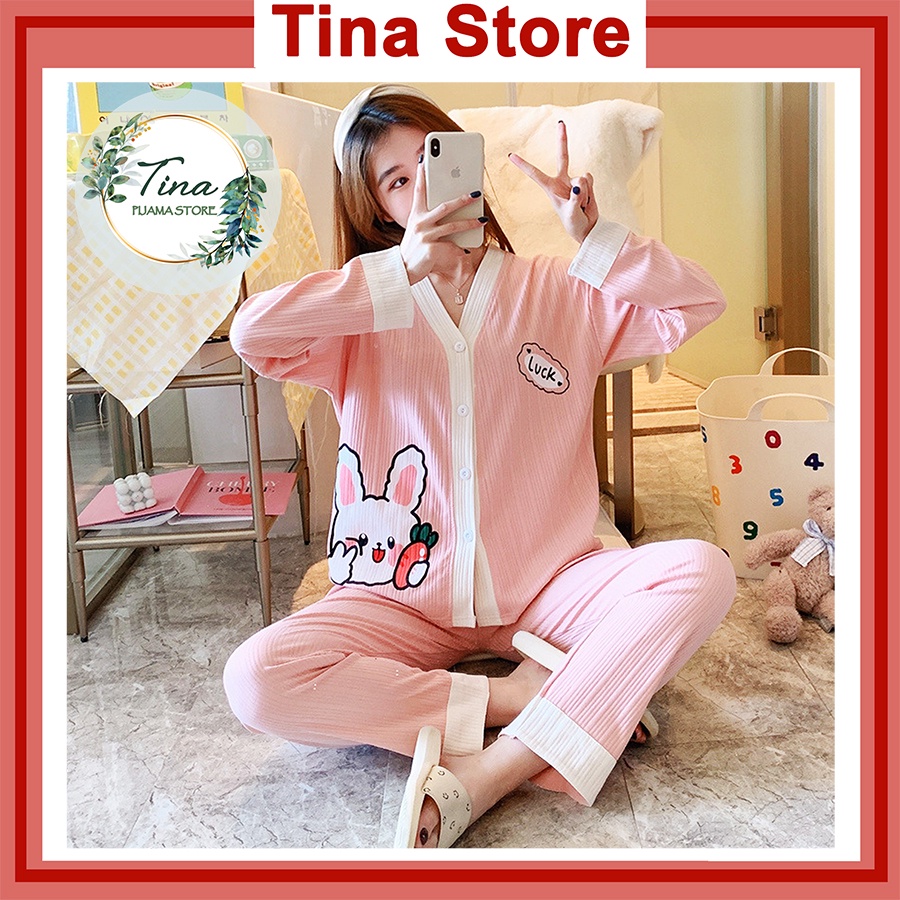 Bộ mặc nhà thu đông nữ, đồ ngủ dễ thương Tina cotton cổ Yukata