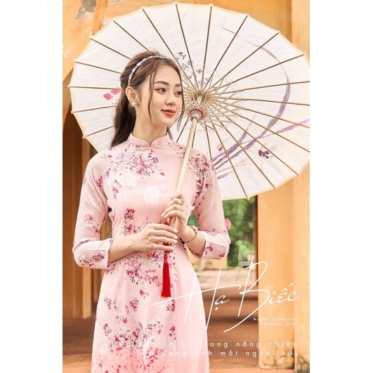 ÁO DÀI HOA NHÍ MẪU MỚI/ CỔ TRUYỀN THỐNG PHỐI TÀ LỆCH/ TÀ ĐÍNH NGỌC THỦ CÔNG.