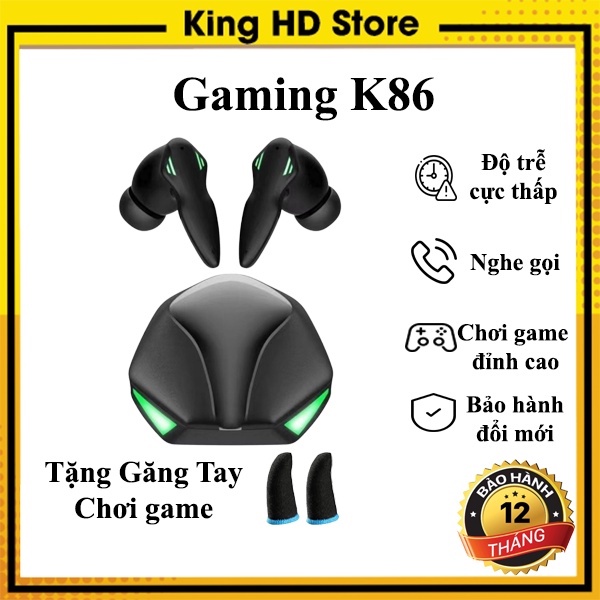 Tai Nghe Bluetooth Gaming K86, Tai Nghe Chơi Gaming Bluetooth 5.2 TWS Không Dây - Độ Trễ - Pin Cực Trâu - Có Mic