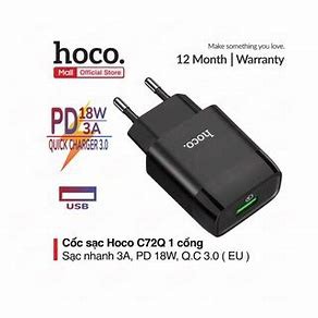 Củ sạc nhanh Hoco C72Q cổng USB 18W, QC3.0, cóc sạc dùng cho iPhone, iPad và các dòng Android - Chính hãng
