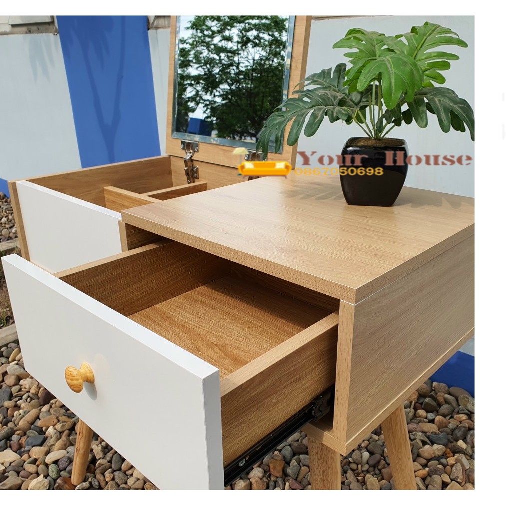 Ghế Ngồi Trang Điểm YOUR HOUSE Mặt MDF Chân Gỗ Cao Su Tiện Tròn