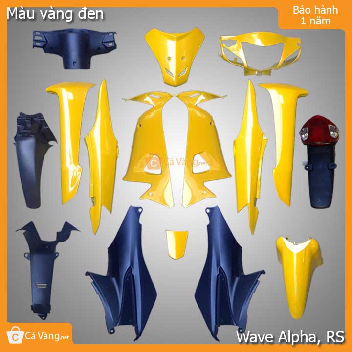 Vỏ nhựa xe máy Wave Alpha, RS Nhựa ABS ghi  loại 2, nhựa ABS Cao Cấp loại 1 màu Vàng đen