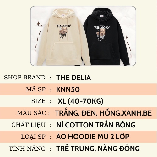 Áo khoác hoodie nam nữ form rộng có mũ 2 lớp The Delia áo khoác nỉ nữ form rộng gấu unisex KNN50 | BigBuy360 - bigbuy360.vn