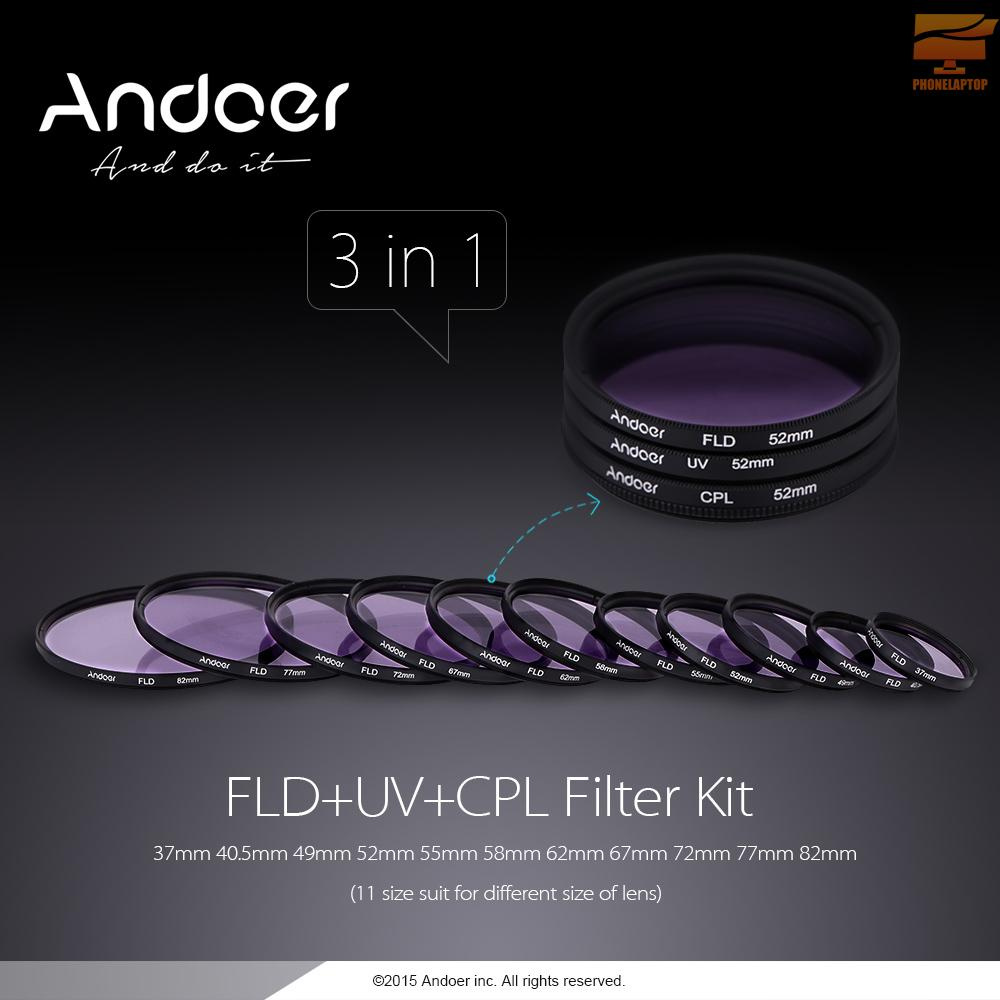 Bộ Lọc Ống Kính Máy Ảnh Andoer 58mm Uv + Cpl + Fld + Túi Đựng Cho Nikon Canon Pentax Sony Dslr