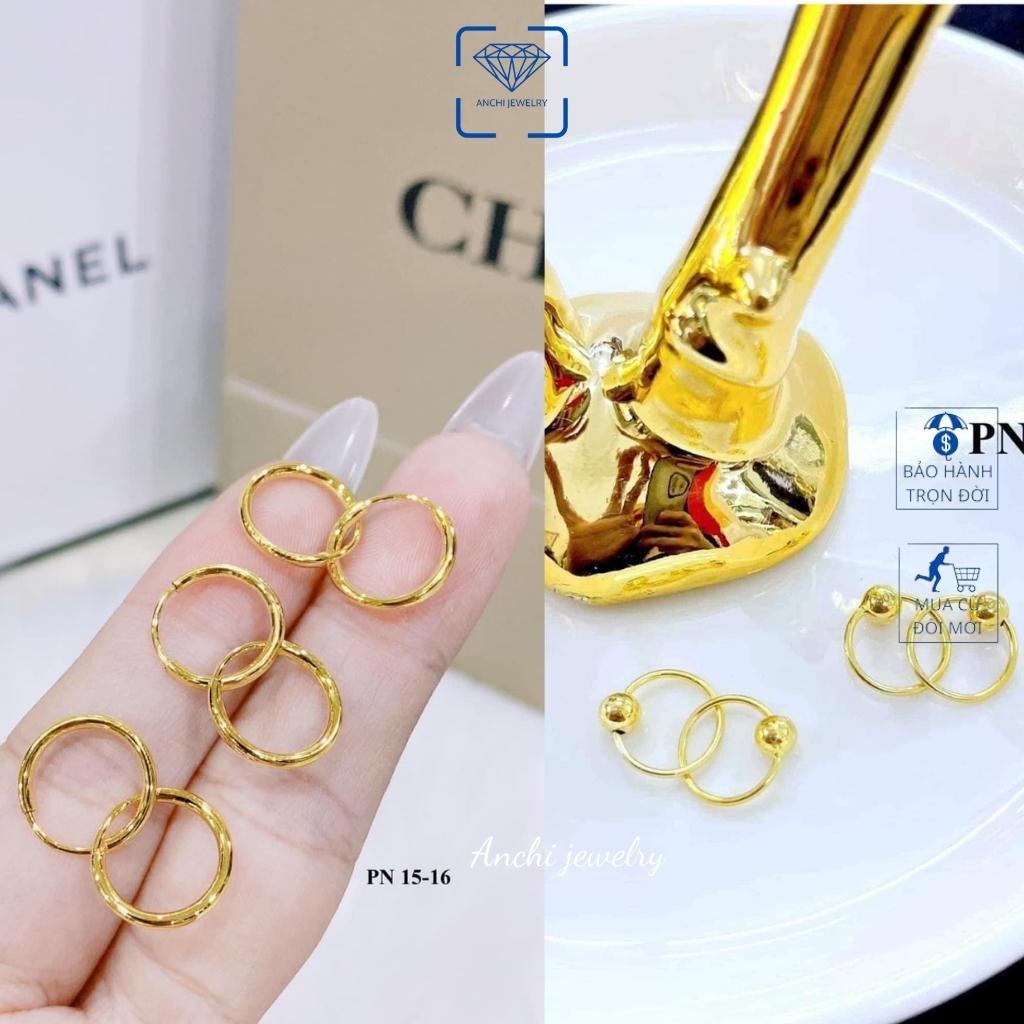 Khuyên tai tròn trơn đơn giản, có giấy bảo đảm của tiệm Anchi jewelry