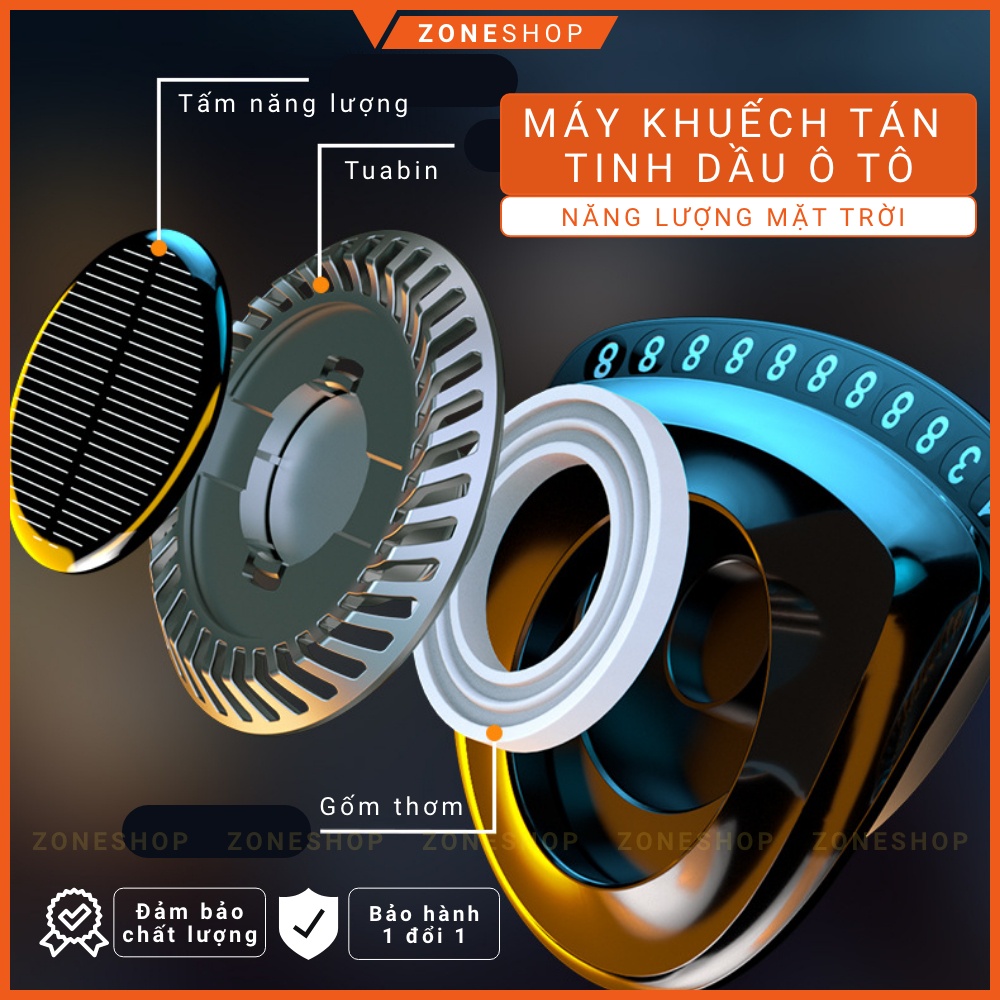 Máy khuếch tán tinh dầu năng lượng mặt trời kèm dãy số điện thoại, khử mùi ô tô, tinh dầu xe ô tô sang trong Zone Shop