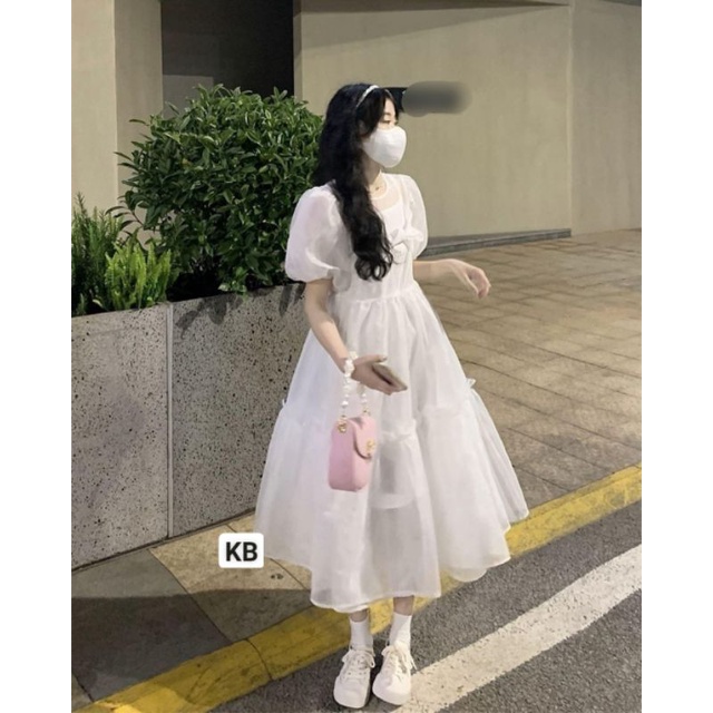 Váy Babydoll Trắng Nơ Bèo Ulzzang 1 Lớp Dày Mịn Siêu Hot