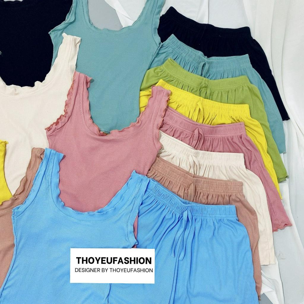 Sét đồ ngủ áo ba lỗ sexxy vải thun tăm co giãn, Bộ ngủ viền bèo BNVB0023 - Thoyeufashion