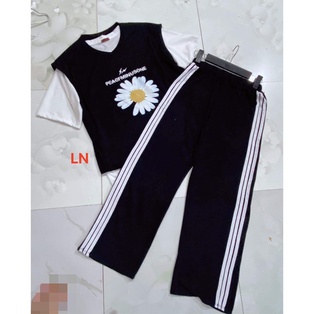 Set đồ áo gile hoa cúc và quần sọc